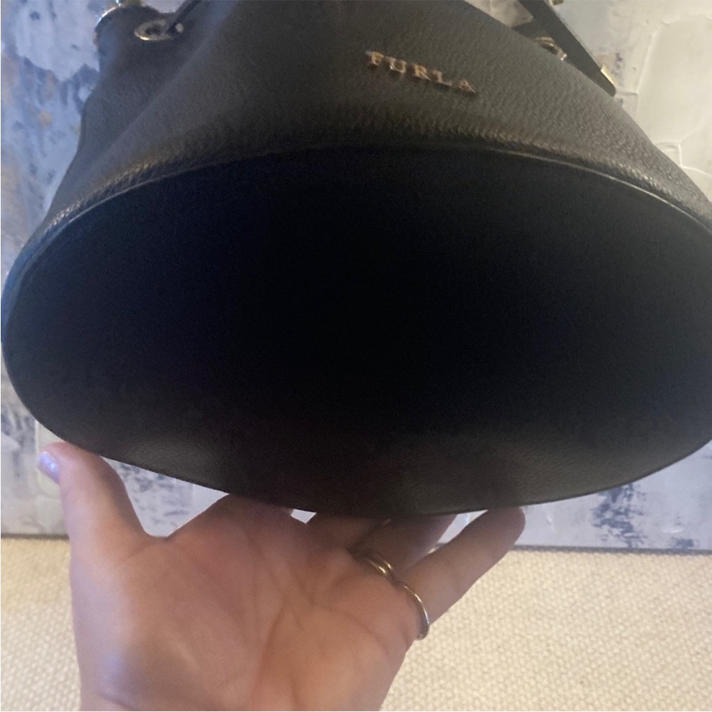 Furla Black Leather Drawstring Bucket Bag - Picture 6 of 11